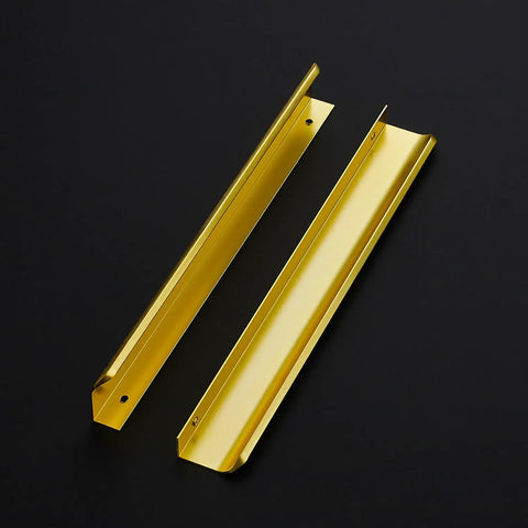 Pair of 15 Pack Gold Finger Edge Cabinet Pulls With 256mm Hole Center 10 Inch And 300mm Length 11.81 Inch Zinc Alloy Concealed Drawer Handles