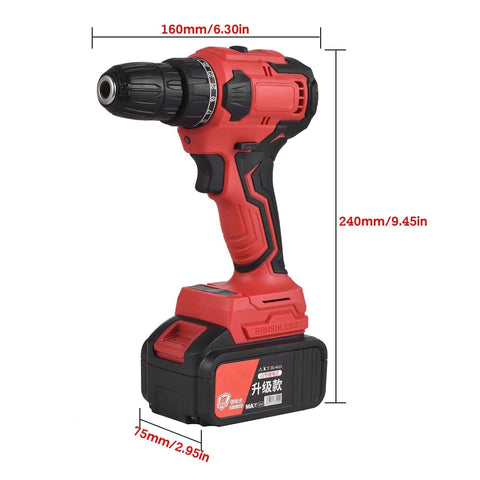 Heavy Duty Brushless Impact Drill Boasting 21 Volt Cordless Muscle And A Beefy 3 8 Inch Chuck, showing red handle and battery.