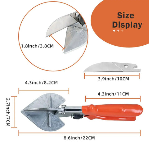 Size display of Multi Angle Miter Shear Cutter for Wood PVC and Molding Trim with 45 and 90 Degree Cutting Capability