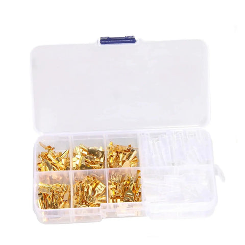 Dope Set Of 210 Insulated Spade Crimp Terminals In 2.8mm 4.8mm And 6.3mm Sizes Perfect Seal For Electrical Wire Connectors And Crimping Terminal Assortment Kit That Gets The Job Done Right. Clear plastic organizer with gold insulated spade terminals