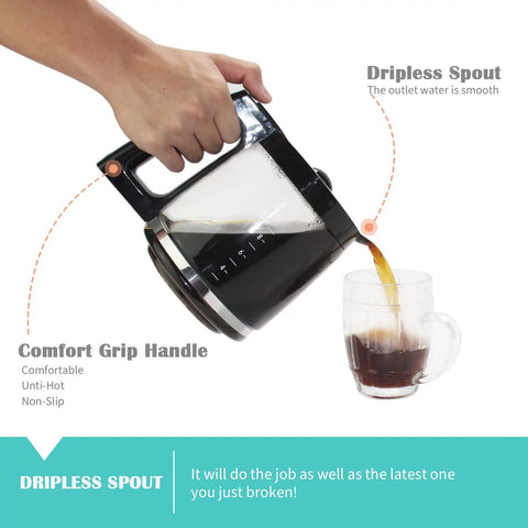 Replacement Glass Carafe For Ninja Coffee Maker 12 Cup Fits CE251 pouring coffee into glass mug