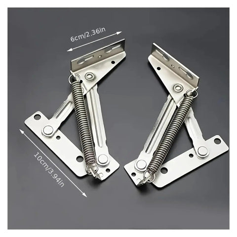 Pair of 80 Degree Sprung Cabinet Door Hinges for Lift-Up Tops Keeps Flap Open Smoothly With Spring Assist on gray background