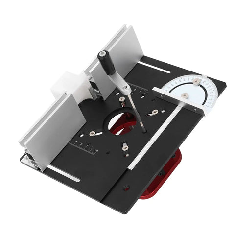 Rock Solid Router Table Base With Manual Lifting Rod And Smooth Height Adjustment Insert Plate compatible with 64 To 66mm motors viewed from above.