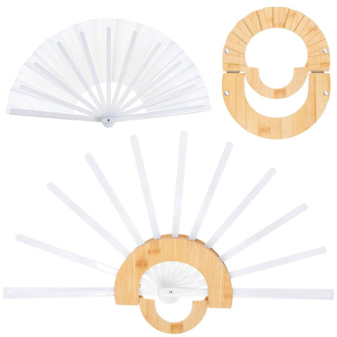 Wooden Fan Assembly Jig For 13-Inch Handheld Fans, Magnetic Clamp Template for DIY making and sublimation crafting shown in use