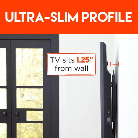 Ultra Slim TV Wall Mount For 32 To 80 Inch Flat Screens With Razor Thin 1.25 Inch Clearance Profile from side view.