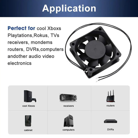 60X25MM EC AC Axial Brushless Cooling Fan 110V 120V for gaming consoles and electronics with black frame and wires.
