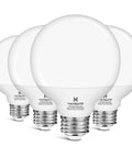 G25 LED Vanity Light Bulbs 5W 40W Equivalent, 2700K Warm White, Globe Shape, E26 Base, Non Dimmable, 4 Pack in a row