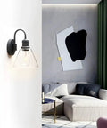 Retro Industrial Wall Sconce Light With Clear Glass Funnel Shade And Gooseneck Curve In Black Finish for living room