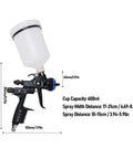 Top Notch Hvlp Paint Sprayer With Two Point Four Oz Cup And One Point Three Mm Nozzle, measuring 600ml with adjustable spray settings.