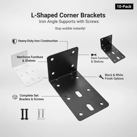Easy Install L Shaped Corner Brackets With Screws Iron Angle Supports For Quick DIY Furniture Repair And Shelf Reinforcement
