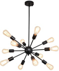 Sputnik 12-Light Black Chandelier for Living Room and Dining Area, Modern Farmhouse Pendant Lighting With Mid Century Industrial Vibe