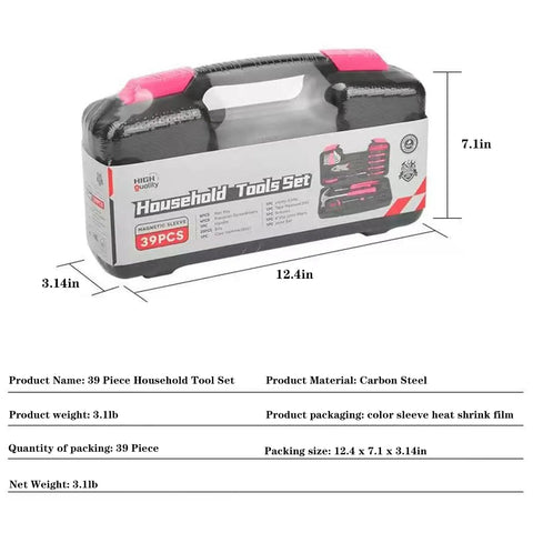 39 Piece All Purpose Pink Tool Kit For Women With Toolbox Small Tool Set Great For Home Garage Office And College Dorm Use Perfect Starter DIY Repair Kit With Hammer Pliers Screwdrivers Tape Measure And More