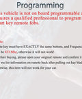 Notice on programming requirements for Keyless Entry Remote Fob Replacement For Nissan Altima Versa Sentra 2019 2020 2021 2022 2023