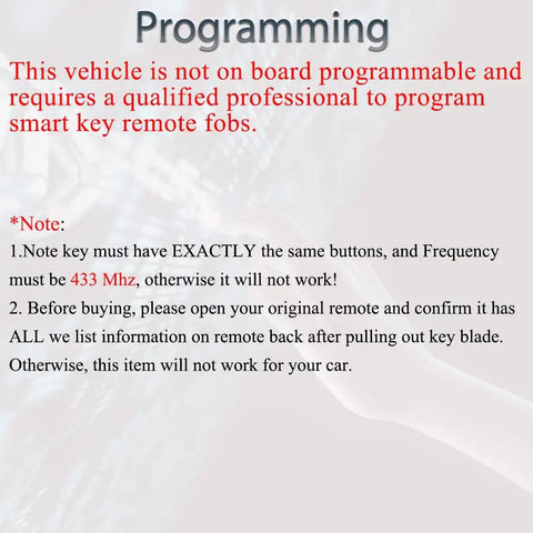 Notice on programming requirements for Keyless Entry Remote Fob Replacement For Nissan Altima Versa Sentra 2019 2020 2021 2022 2023