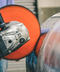 Aluminum Polishing Kit With Dual Buffing Wheels Polishing Compounds Right Angle Grinder in use on metal surface