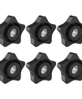 Heavy Duty 5/16 18 Thread Star Knobs Rock Solid Grip, pack of six black nylon clamping knobs, each 40mm diameter for machine shop use.