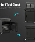 Five Drawer Rolling Tool Chest With Detachable Top Box, Locking Wheels, Adjustable Shelves, Liner, Heavy Duty Metal Tool Cart