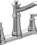 Belfield Traditional Two Handle High Arc Kitchen Faucet Chrome Finish With Easy Temperature Control Levers, side view.