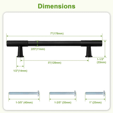 Dimensions of 10 Pack 5 Inch Matte Black Cabinet Handles And Drawer Pulls With 128mm Hole Centers Solid Rust Resistant Hardware