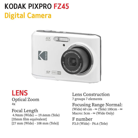FZ45 16MP Digital Camera With 4X Optical Zoom And 27mm Wide Angle Lens display, Kodak branding visible on body