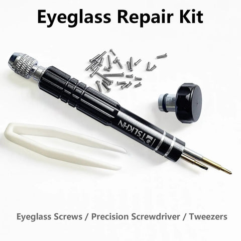 Must Have Eyeglass Repair Kit With S2 Steel Precision Screwdriver And 15 Screw Sizes for quick at home fixes, including tweezers.
