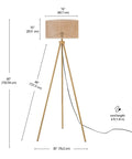 60 Inch Floor Lamp With Faux Wood Tripod Base And Rattan Shade On Off Rotary Switch For Easy Control, detailed dimensions shown.