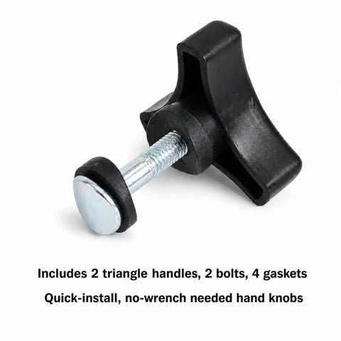 Heavy Duty 2-Pack Lawn Mower Handle Kit Featuring Premium Zinc Plated Bolts And Durable Triangle Handles With Extra Gaskets For A Snug Fit, Rust Free Finish, And Smooth Operation On All Tractors Keeps Your Ride Running Crisp, black triangle handle with zinc bolt