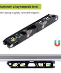 Magnetic Torpedo Level With Four Vials, V Groove And Magnet Track, Aluminum Alloy Build, Pro Grade High Viz Black 9 Inch Conduit Level