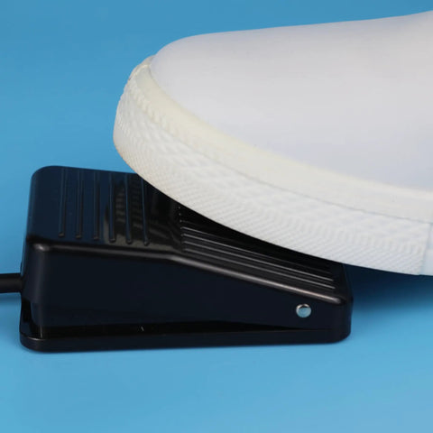 Heavy Duty 10 Foot Momentary Foot Switch Pedal Controller with 3 Prong Piggyback Plug activated by white shoe.