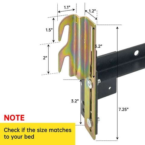 Straight Up Heavy Duty Headboard Conversion Brackets For Metal Bed Frames dimensions and front view with measured specs.