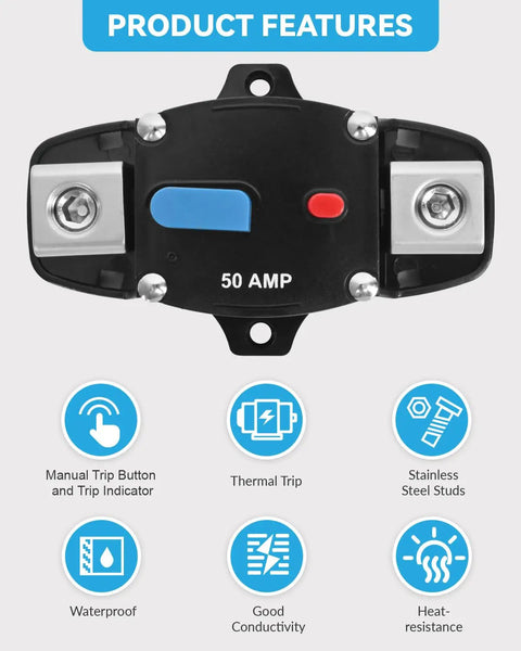 Badass 150 Amp Circuit Breaker With Manual Reset Waterproof Inline Fuse Protector For Marine Trolling Motors Boat And Atv Rigs Rig Ready Surface Mount 12V To 48V Dc No Sweat Engine Protection features manual trip button and waterproof design.
