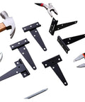 Heavy Duty T Hinges 6 Piece Set 4 Inch Solid Iron Barn Gate Hardware on a white background, showcasing durable hinge designs.