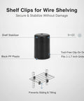 Stabilize Wire Shelving With Black PP Plastic Clips That Snap On To Grid Intersections, Fits 1 To 1.7 Inch Spacing, Heavy Duty