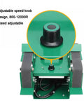 Adjustable speed knob on Compact 1850W Bench Grinder Belt Sander with speed settings from 800 to 12000 RPM for metal and wood work.