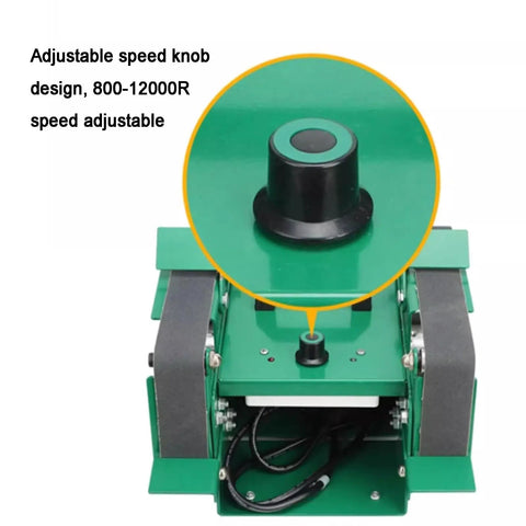Adjustable speed knob on Compact 1850W Bench Grinder Belt Sander with speed settings from 800 to 12000 RPM for metal and wood work.