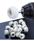 Premium Wool Felt Buffing Wheels With 3mm Shank For Rotary Tools, soft polishing heads on silver surface, ideal for cleaning.