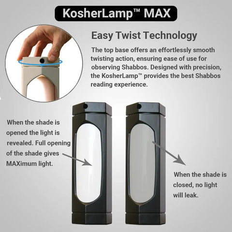 Max Matte Black Reading Lamp With A Twist To Reveal Or Hide Light For Shabbos Halacha Safe Dope Kosher Friendly Desk Or Table Light For Home Office And Gift Ready showing twist mechanism with open and closed light features