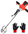 Heavy Duty Cement Mixer 1600W 110V Adjustable 6 Speed Concrete Mortar Drill Mixer For Home Projects Handheld Plaster Grout Paint Thinset Stirring Tool Red with gloves