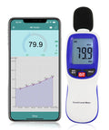 Wireless Sound Level Meter With App Data Logging Bluetooth, Portable Decibel Meter 30 To 130 dBA, High Accuracy SPL Reader For Classroom Office Home, Super Easy Smartphone Sync, Stores Up To 20,000 Readings shown with smartphone app and handheld sensor