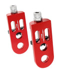Heavy Duty Single Speed Chain Tensioner And Rear Derailleur Adjuster For Mountain Bikes And Road Cycles Built With Rust Proof Aluminum Alloy in red.