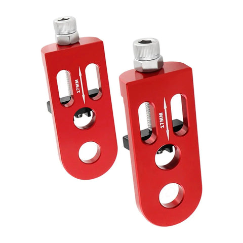 Heavy Duty Single Speed Chain Tensioner And Rear Derailleur Adjuster For Mountain Bikes And Road Cycles Built With Rust Proof Aluminum Alloy in red.