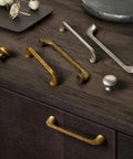 Antique Brass Cabinet Handles Set Of 6 192mm Retro Drawer Pulls Zinc Alloy Vintage Kitchen Hardware on wooden surface