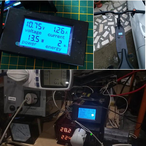 4 In 1 DC Ammeter Voltmeter Watt Meter Panel Digital Display For Car Motorcycle And Solar Systems 12V DC 6.5 To 100V 0 To 20A Energy Power Usage Monitor With LCD Readout in various application setups including solar and vehicles