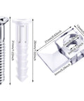 20 Pack Mirror Clips Kit For Wall Mounts And Cabinet Doors With 6mm Glass, 0.24 Inch Offset, screws, anchor, and clip dimensions