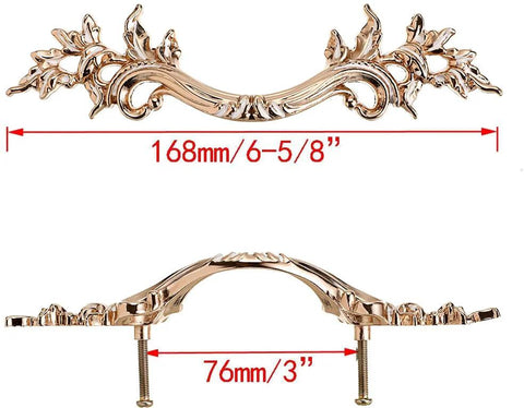 Pack Of 5 European Style Vintage Cabinet Handles And Drawer Pulls Antique Dresser Knob Set, gold finish, with size measurements