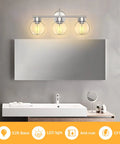 Three Light Bathroom Vanity Light In Brushed Nickel Finish With Clear Glass Shades Wall Sconce For Mirror And Hallway