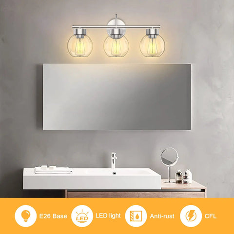 Three Light Bathroom Vanity Light In Brushed Nickel Finish With Clear Glass Shades Wall Sconce For Mirror And Hallway