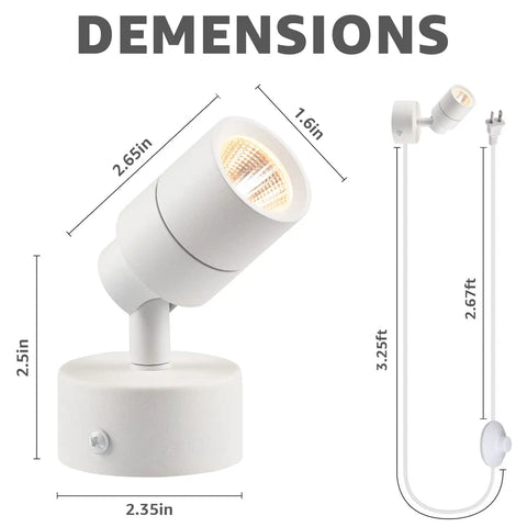 Dimensions of Two Pack LED Indoor Up Lights 3W Spotlight With 3000K Warm White Glow For Plants Artwork And Pictures, Uplighting And Accent Lighting
