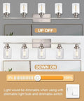 40 Inch Brushed Nickel Vanity Light Over Mirror Five Light Industrial Sconce Wall Lamp With Seeded Glass Shades For Bathroom