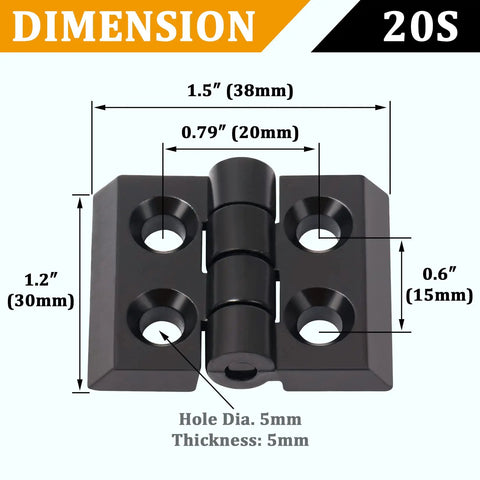 4 Pack Zinc Alloy Hinge Set For 2020 Series 6mm T Slot Aluminum Extrusion Frames And 3D Printer Builds Heavy Duty Hinges dimensions